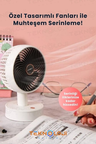 Masaüstü Mini Fan Vantilatör Teleskopik Ayarlanabilir Taşınabilir Şarjlı El Fanı 3 Kademe Soğutucu