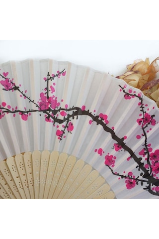 Beluga Yelpaze Bambu Kumaş Serinletici Vintage Kiraz Çiçeği Şık Dekorasyon Püsküllü Japon Yelpaze 0198