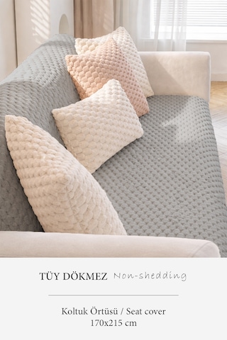 Soft Kürklü Koltuk Örtüsü 170x215 Cm Yumuşak Peluş Kaymaz Taban Kanepe Örtüsü Gri