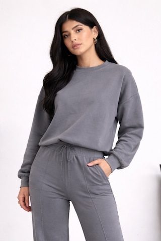 Balenbi Oversize Bisiklet Yaka Basic Modal Kadın Takım 1206 - Form Serisi Gri