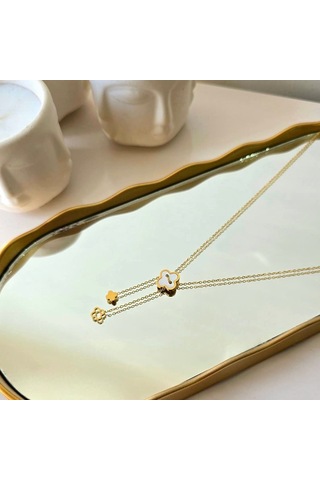 Yonca Figürlü Ayarlanabilir Çelik Kolye Altın