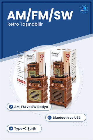 Nostaljik Radyo Hoparlör Am Fm Sw Bluetooth Usb Type C Şarjlı Ret