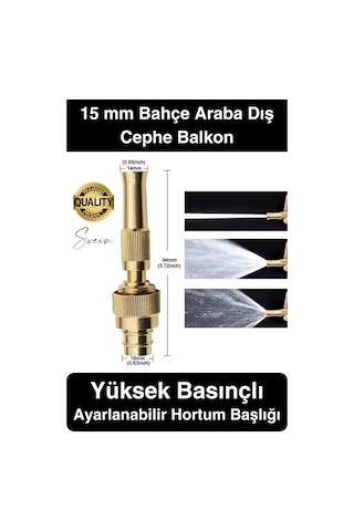 Yüksek Basınçlı Tazyikli Ayarlanabilir Hortum Başlığı Bahçe Sulama Araba Yıkama Güverte Dış Cephe Standart