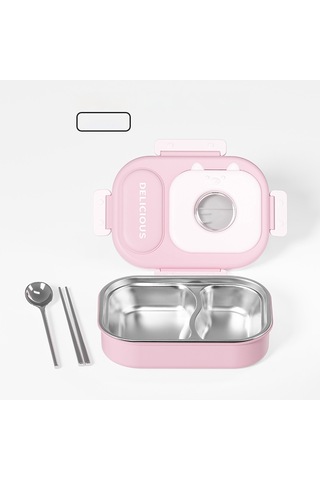 316 Paslanmaz Çelik Yalıtımlı Öğle Yemeği Kutusu Kullanışlı Öğle Yemeği Kutusu İki Bölmeli Pembe