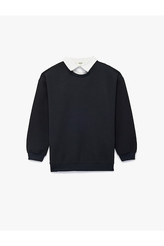Koton Dokulu Uzun Kollu Polo Yaka Sweatshirt Lacivert 6skb10068tk Lacivert