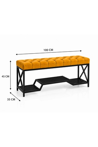 Siyah Metal Bench Ayakkabılık Bank, Kapı Girişi Puf Ayakkabılık Sarı