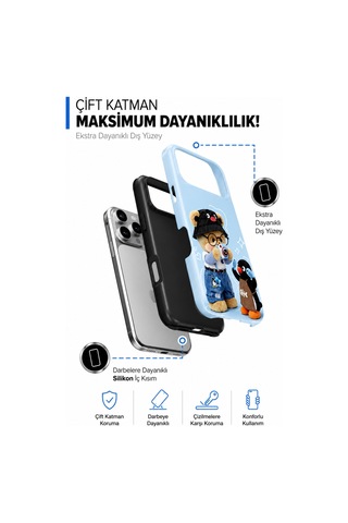Apple iPhone Uyumlu, 16 Tiny Bear Collection Çift Katmanlı Essential Tough Telefon Kılıfı