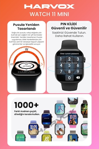 Harvox Watch 11 Mini Akıllı Saat Hediye Dolu Kutu Içeriği 2 Kordon Bileklik Ve Fular Hediyeli
