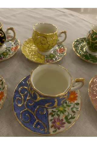 Fermato 12 Parça 6 Kişilik El Boyama Kahve Fincanı Karışık Set 6 Çok Renkli