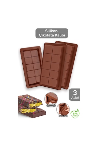 3 Adet Dubai Çikolatası Kalıbı - Büyük Tablet Çikolata Kalıbı Silikon Kalıp