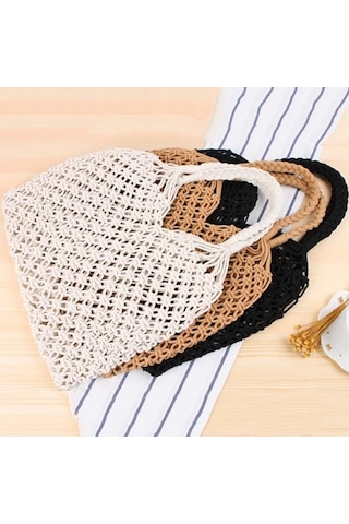 Novahub El Yapımı Gri Hasır Plaj Çantası Kadın Omuz Çantası 35x48cm Gri Renk Gri