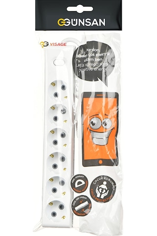 Günsan  Altılı Çocuk Korumalı Topraklı Anahtarlı Grup Priz 3 Metre