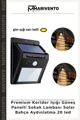 Premium Koridor Işığı Güneş Panelli Sokak Lambası Solar Bahçe Aydınlatma 20 Led