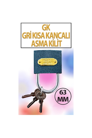 Kısa Tip Gri Asma Kilit 63 Mm 3 Anahtarlı
