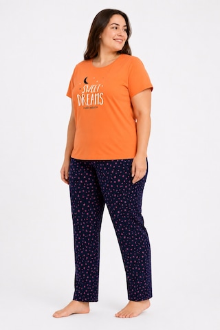 Sleeproom Büyük Beden Kadın Sweet Dreams Yazlık Turuncu Pijama Takımı