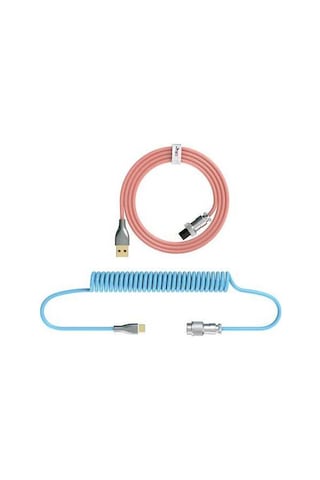 Pazly Mekanik Klavye Kıvrımlı Usb-type-c Kablosu, 2.2m Maks. Uzunluk, Pembe-mavi, Tpe/naylon Dokuma, Genişletilebilir, Kablo Seti