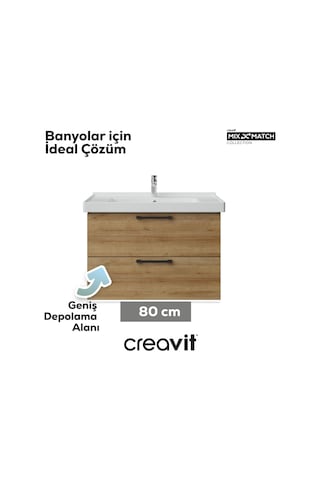 Creavit D20 80 Cm İki Çekmeceli Lavabo Dolabı Everest Melamin Kapak Ahşap