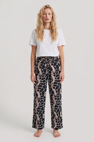 Aura Collections Kadın Sandy Kumaş Mozaik Desenli Pijama Altı Beli Lastikli İpli Rahat Kesim Geniş Paça Dökümlü Ev Giyim Pantolon Siyah