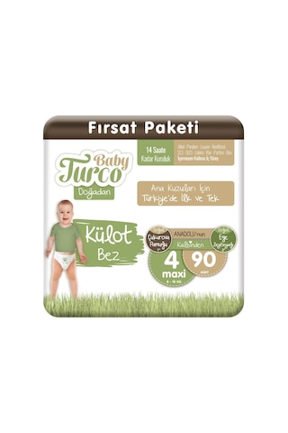 Baby Turco Doğadan Külot Bez 4 Numara Maxi Fırsat Paketi 90 Adet