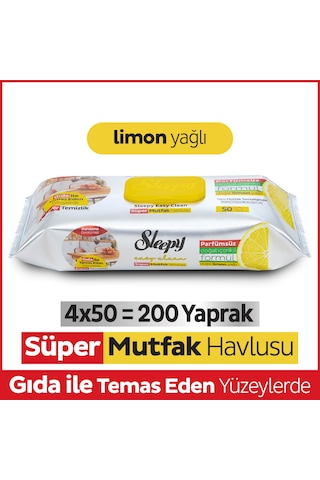 Easy Clean Süper Yüzey Temizlik Mutfak Havlusu&Mendili Limon Yağlı 4X50 (200 Yaprak)