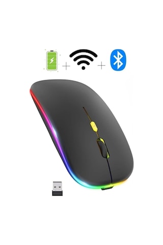 Shopytech Çift Mod Kablosuz Mouse Bluetooth 5.2 + 2.4g Şarjlı Sessiz Tıklama Rgb Işıklı 500 Mah Siy 2.4G Vertical