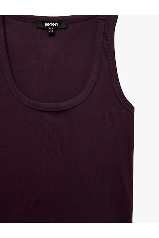 Koton Slim Fit Pamuklu Kolsuz U Yaka Fitilli Atlet Mürdüm 7wak10004ek Mor