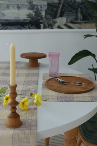 Yakacihome Juta Mor 5 Parça 4 Parça Amerikan Servis & 1 Parça Püsküllü Runner Jüt Kumaş Sofra Seti Mor