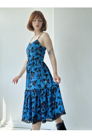 Retrobird Country Girl Ruffle Dantel Detaylı Tasarım Elbise Kadın Koyu Mavi-13311-koyu Mavi