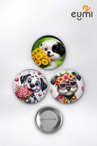 Sevimli Yavru Köpekler Çiçek Bahçesi Çanta Süsü Rozet İğneli Buton Rozet Seti 58 Mm 3'lü Çok Renkli Sevimli Yavru Köpekler Çiçek Bahçesi Çanta Süsü Rozet İğneli Buton Rozet Seti 58 Mm 3'lü Çok Renkli