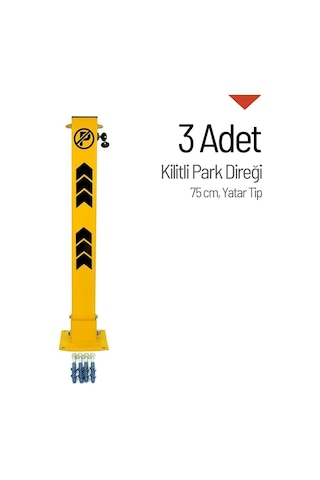 Kilitli Otopark Direği 75 Cm, Yatar Tip Park Bariyeri 3 Adet-3973
