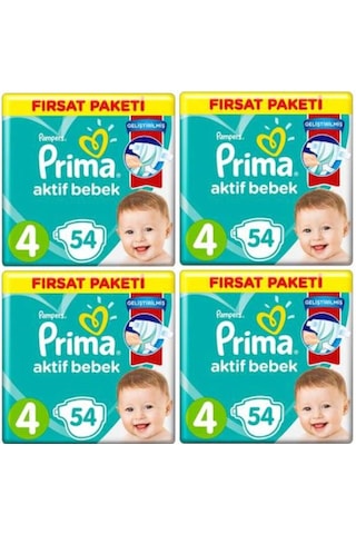 Prima Pampers Aktif Bebek Fırsat Paketi Bebek Bezi 9-14 KG 4 Beden 4 x 54 Adet 4'lü