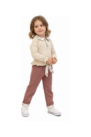 Yakası Fırfırlı 2 Li Pantolon Takım Pudra