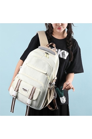 Yucama Oxford Kumaş Su Geçirmez Okul Çantası Büyük Kapasiteli Kız Sırt Çantası - Beyaz Kırmızı - Gri