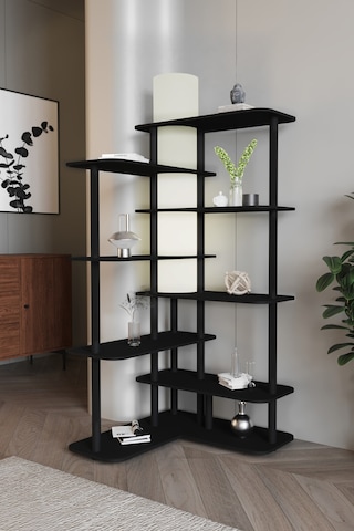 Cross Raflı Lambader Kitaplık Siyah Şapka Rengi