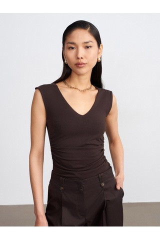 Dilvin 21222 V Yaka Basic Top-koyu Kahve
