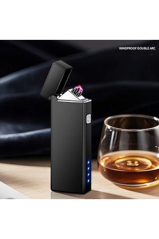 Trendooze Siyah Şarj Edilebilir Rüzgar Geçirmez Plazma Çift Arklı Çakmak Kamp Barbekü Hayatta Kalma Kiti Siyah