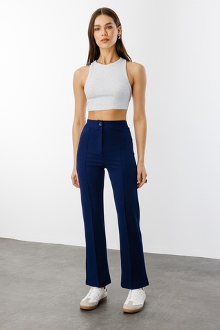 Genius Store Kadın Yüksek Bel Toparlayıcı Ispanyol Paça Palazzo Pantolon Pantolon-003 Lacivert