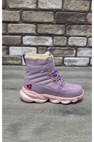 İçi Kürklü Kaydırmaz Kauçuk Taban Su Geçirmez Işıklı Çocuk Botu Lila
