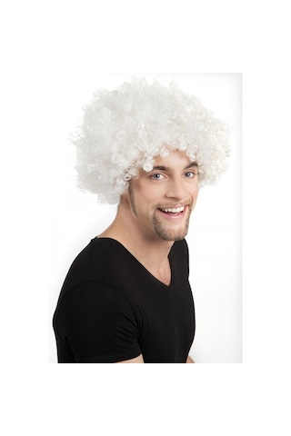 Beyaz Renk Kıvırcık Afro Bonus Peruk Çok Renkli