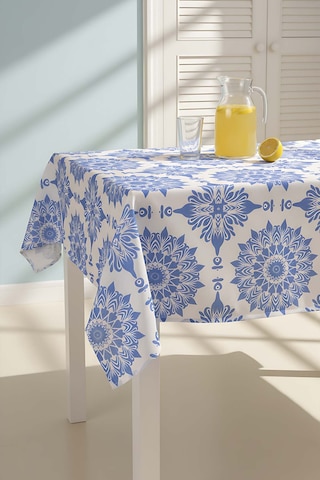 Alaçatı Mavi Çini Desenli Masa Örtüsü, Sofra Bezi, Piknik Örtüsü