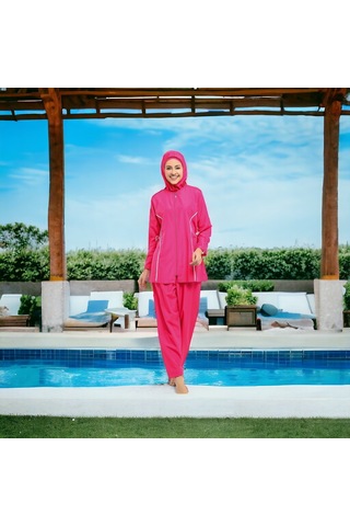 Shopiolog Uzun Kollu Düz Tam Tesettür Pembe
