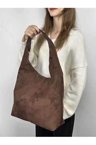Kadın Çantası, Süet, Salaş Model, Acı Kahve Renk, Model 77 Acı Kahve