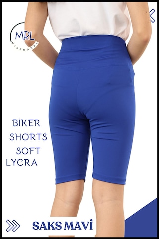 Biker Şort Yüksek Bel İç Göstermez Esnek Yumuşak Likralı Soft Tbiker Basics Saks Mavi Mavi