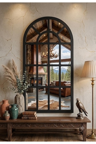 Pencere Model Dekoratif Duvar Aynası 123 X 70 Cm Siyah Kemer Formlu Çerçeve Çok Renkli
