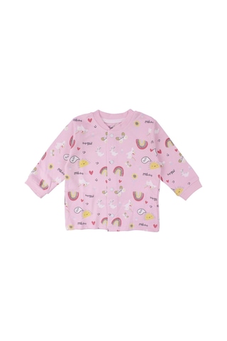 Bebegen Kız Bebek Pembe Renkli Güneş Gökkuşağı Desenli Çıtçıtlı Pijama Takımı Çok Renkli
