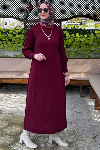 Yağmur Triko Elbise Bordo Normal