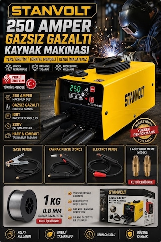 250 Amper Gazsız Gazaltı Kaynak Makinası Mıg/mma İnverter Kaynak Makinesi 220v Yerli Üretim 1 Kg 0.8