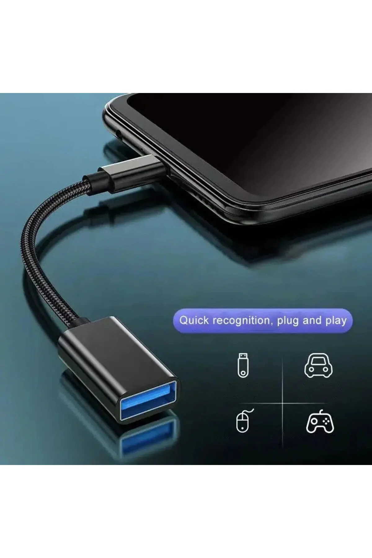 Hızlı Veri Aktarma Usb 3.0 Otg To Type-c Data Şarj Çevirici Dönüştürücü Hasır Kablo Siyah