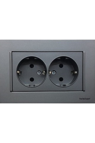 Netelsan Byobu Füme İkili Topraklı Priz Çerçeveli