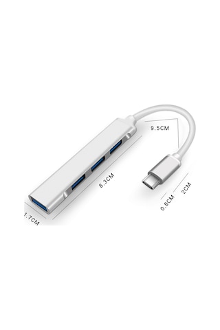 Mufunye Usb-c Çok Fonksiyonlu Hub - 1 Adet Usb 3.0 5gbps + 3 Adet Usb 2.0 Portu, Gümüş Renk, 9.5cm Kablolu Genişletici